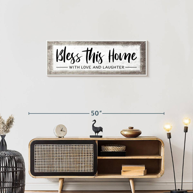 Plaque murale «Bless This Home», Cadre flottant blanc, 37 po x 13 po