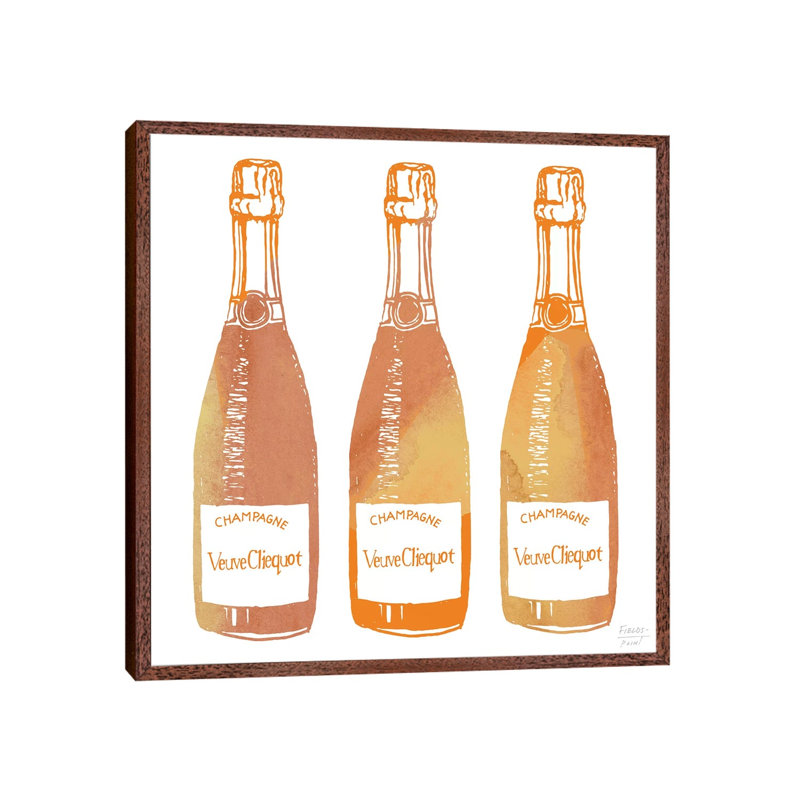 Veuve Cliequot Champagne - Print on Canvas, 93.98cm H x 93.98cm W x 3.81cm D, Classic Brown Wood Floater Framed