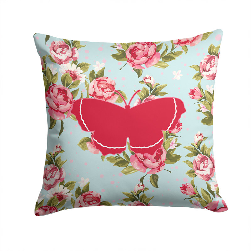 Coussin décoratif intérieur/extérieur carré bleu/rouge roses shabby, H 14 po x l 14 po x P 4 po