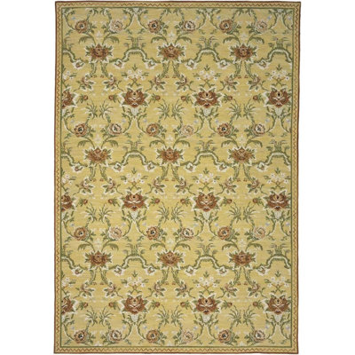Hand-Knotted High-Quality Gold and Green Area Rug