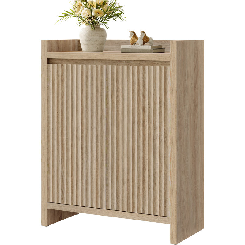 30 Pair Fluted Shoe Storage Cabinet With 2 Doors And Adjustable Shelves, 1, Sandstone Beige