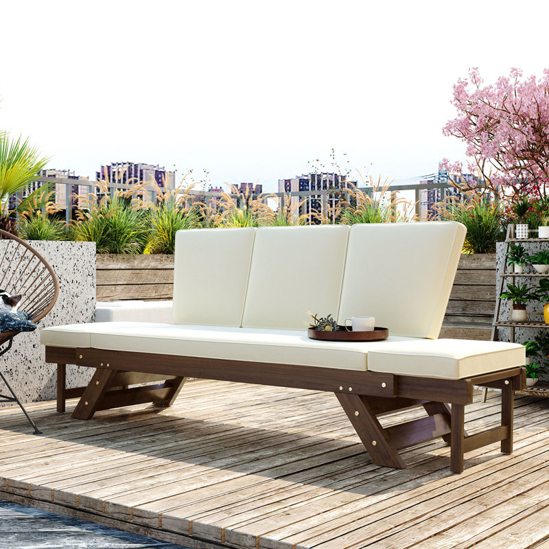Canapé de patio réglable en bois, Beige, Brun