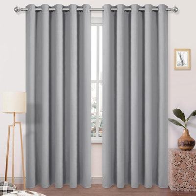2 Thick Panels Room Darkening Blackout Curtains, Thermal Insulated Block Out Light Grommet Drapes