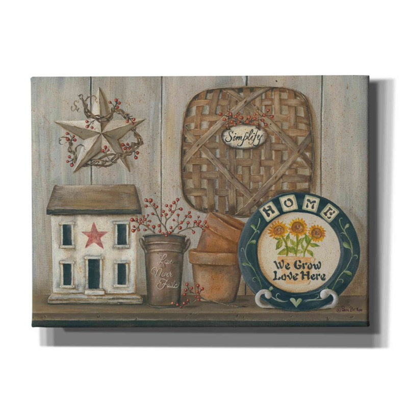 "Home Country Shelf" par Pam Britton, reproduction d'art sur toile tendue, H 40 po x l 54 po x P 1,5 po