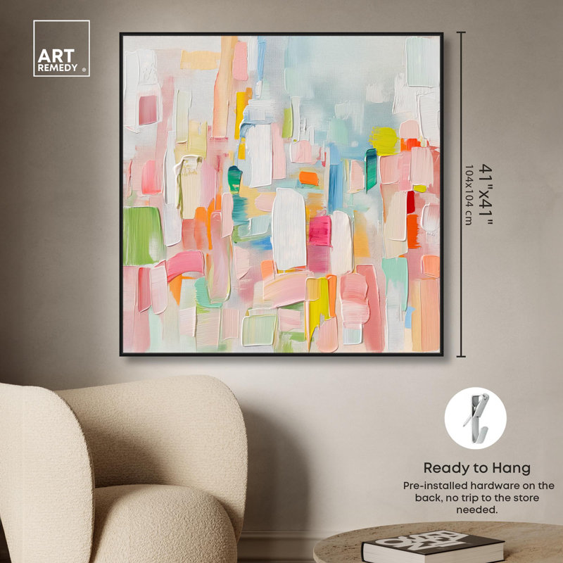 Color Symphony I Canvas Spring Abstracts par Art Remedy, H 41 po x l 41 po, Cadre noir, Noir, noir, noir, noir