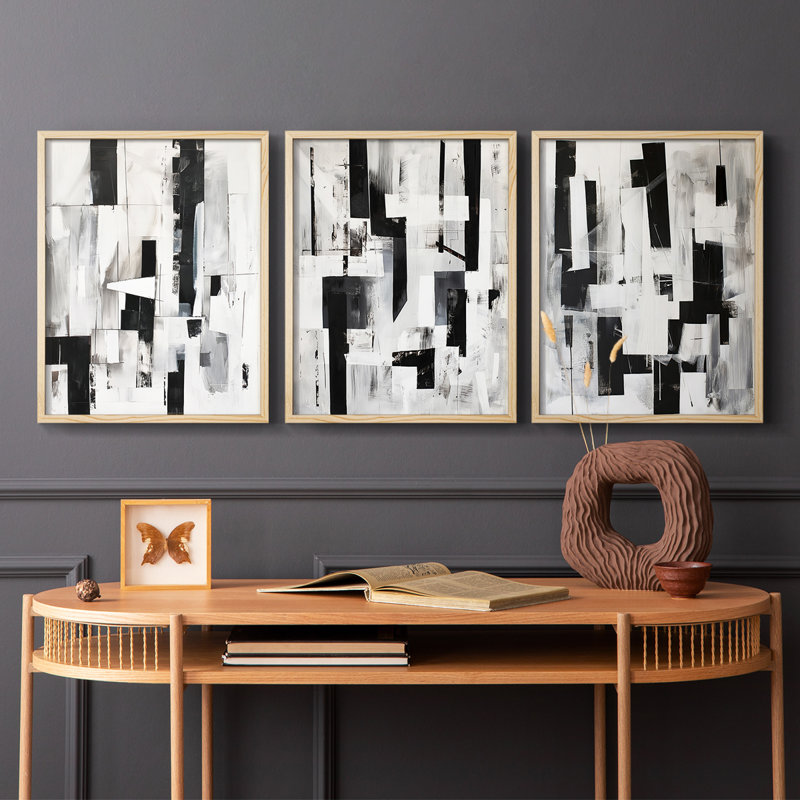 Abstract  Series  XIV  -Set Of 3 Framed Giclee Prints -Ready to Hang, Natural Framed, 28" H x 22" W