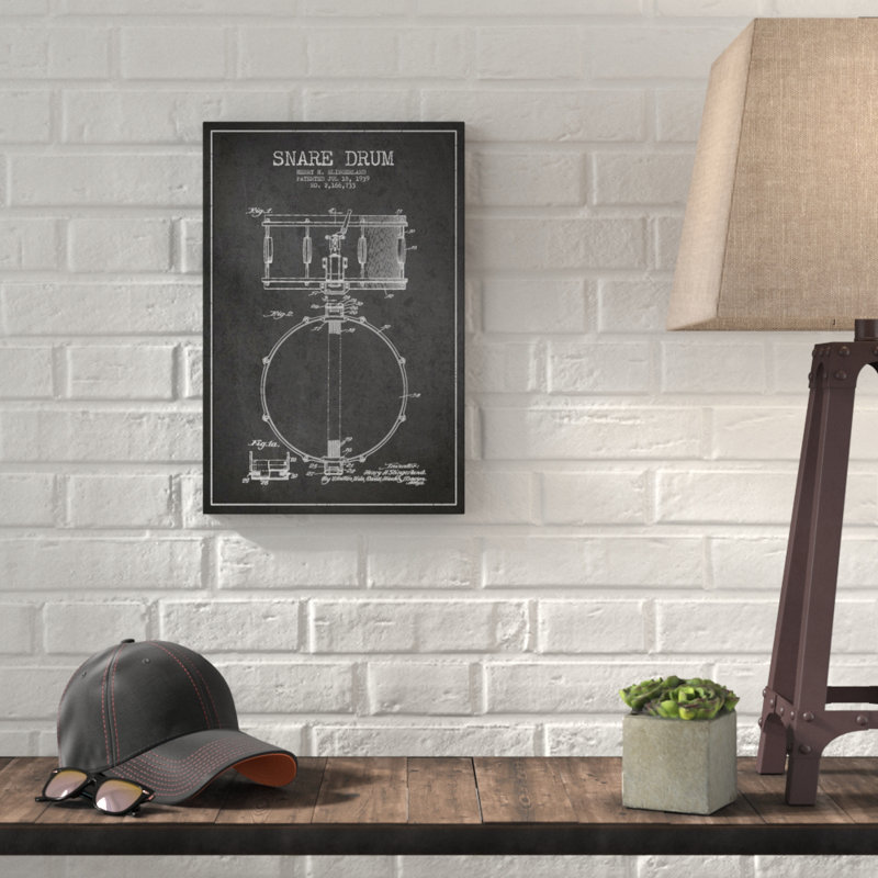 « tambour », affiche rétro sur toile tendue Charcoal Patent Blueprint, H 60 po x l 40po x P 1,5 po