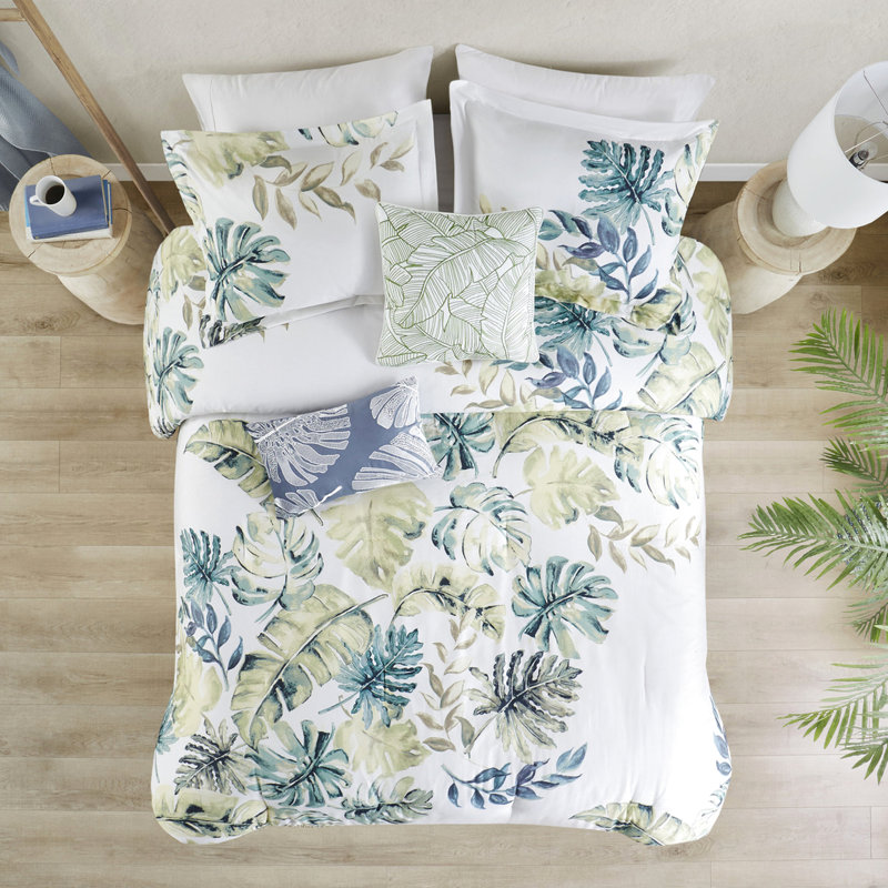 Édredon double en coton - Motif de plante tropicale dans de magnifiques tons 100% et coussins nettoyables, Édredon double