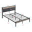 Structure de lit plateforme en métal avec tête de lit avec fonction de rangement rembourrée, doublure et pied de lit USB, aucun sommier nécessaire, grand rangement sous le lit, assemblage facile-493908516