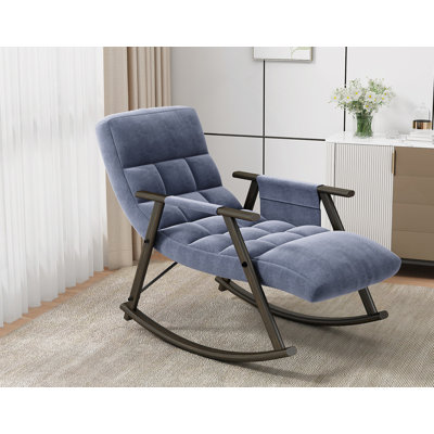 Chaise berçante pliante décontractée rembourrée, chaise berçante de détente réglable à haut dossier et repose-pieds, poches latérales placées dans le balcon de la chambre du salon
