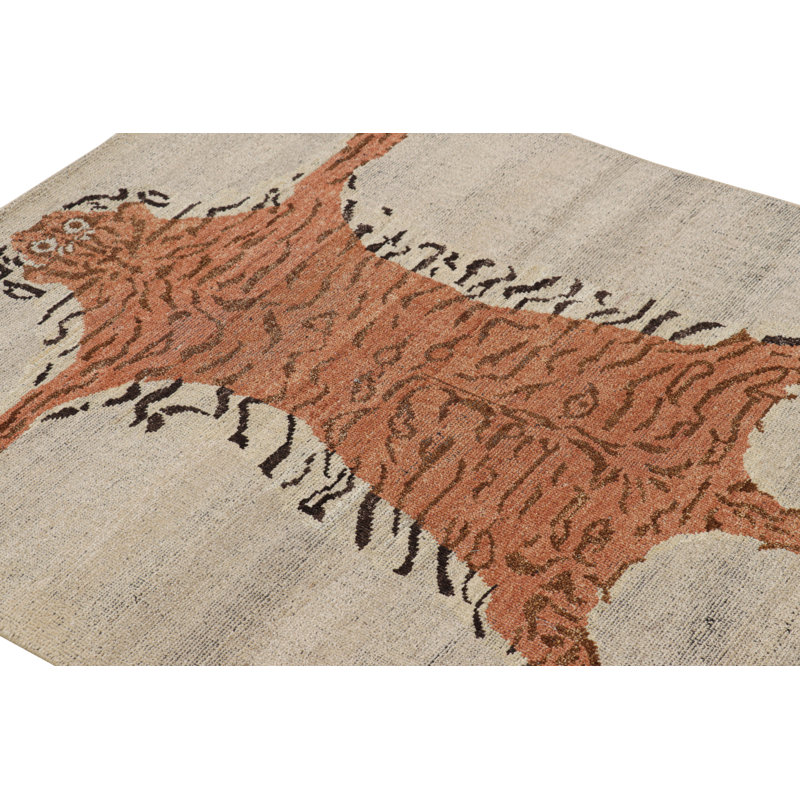 Burano Hand Knotted Wool Animal Print Area Rug, Rectangle 4' x 5'