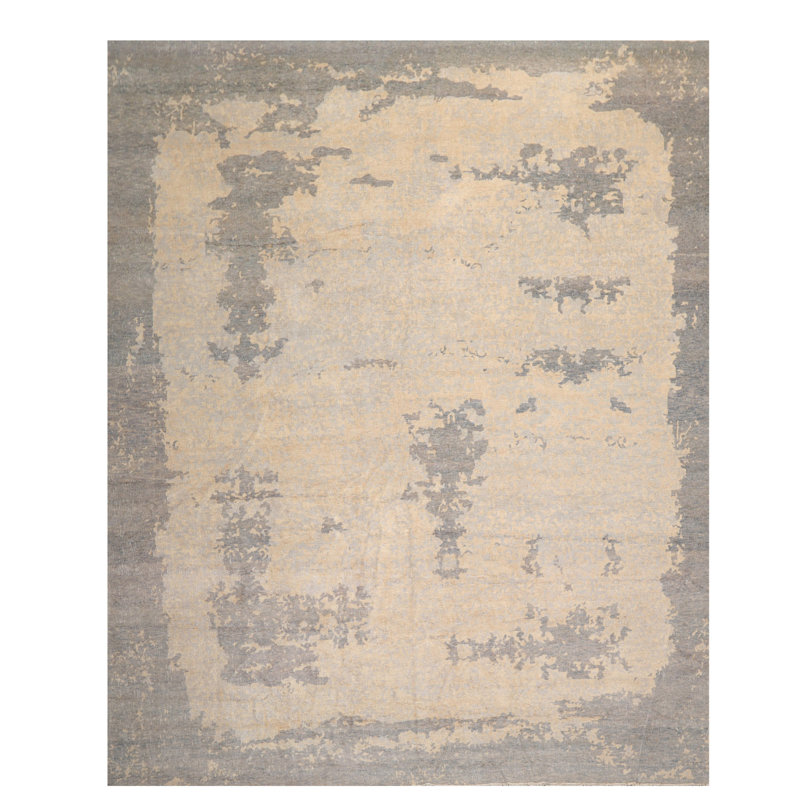 Tapis tibétain en laine noué à la main beige unique de 9 pi x 12 pi Briza