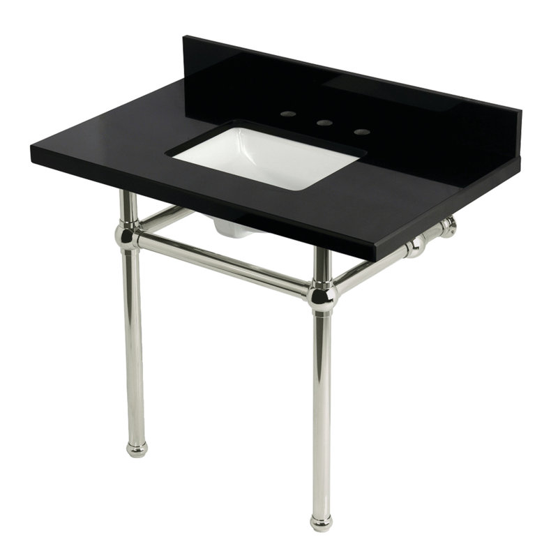 Kingston Brass Templeton 36-Inch Black Granite Console Sink with Brass Legs (8-Inch, 3-Hole), Nickel
