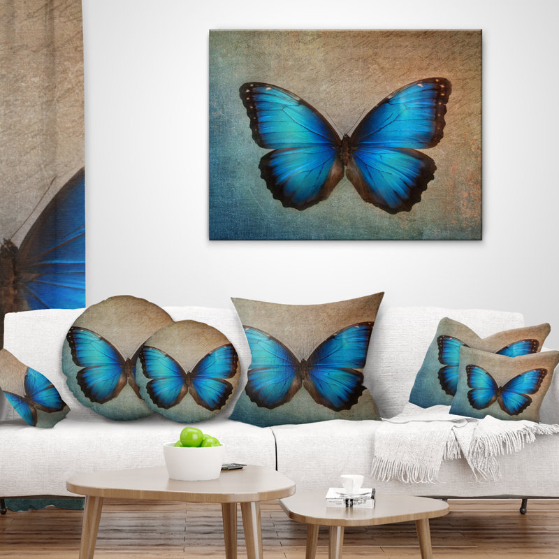 Coussin de papillon floral, 18 po x 18 po, Coussin décoratif