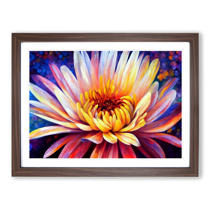 A Chrysanthemum Flower - Framed Print, 25cm H x 34cm W x 2cm D, Walnut