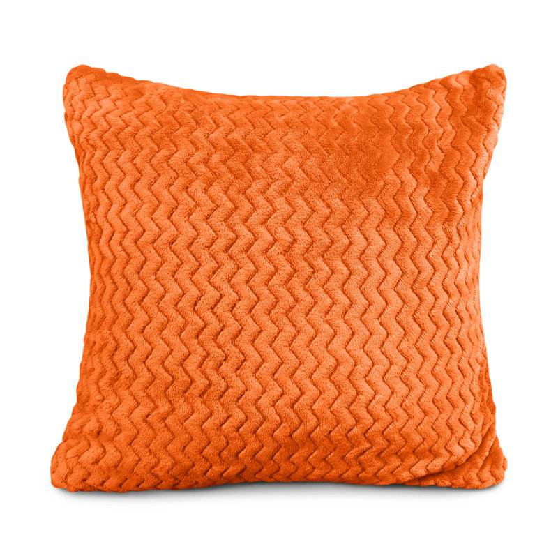 Moneeba Snug Soft Chevron Patterned Mink Moda Plush Cushion, 43cm x 43cm, Orange