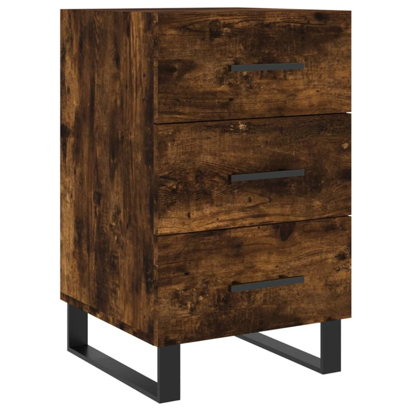 Mazari 40 cm W Iron Bedside Table, Smoked Oak