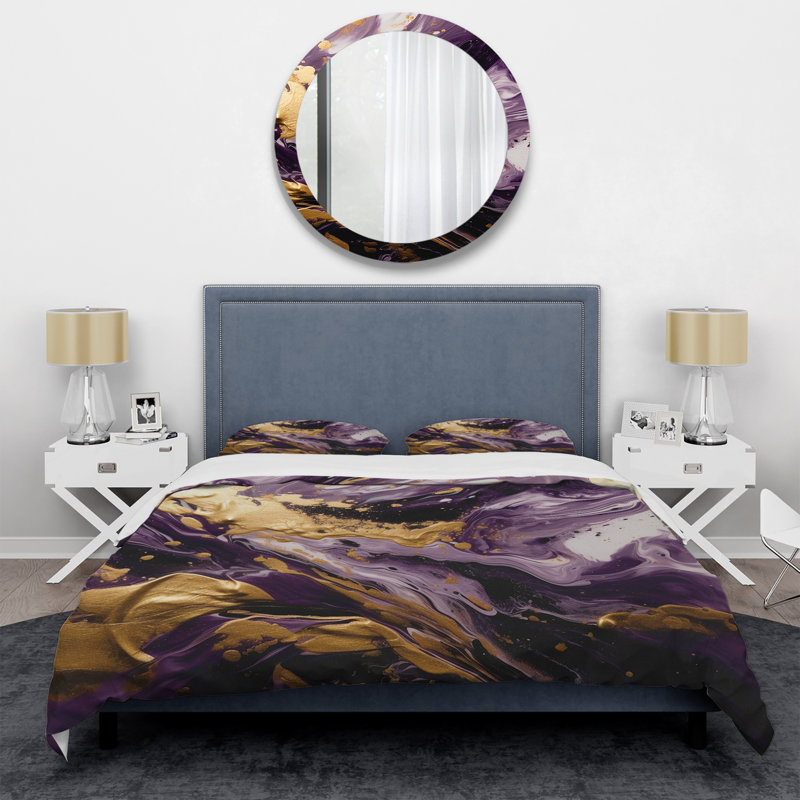 Ensemble de housse de couette abstrait mauve et doré, Housse de couette très grand et 2 très grandes t