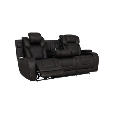 Siège en microfibre gris foncé à 3 réglages électriques, table rabattable, console, sans fil, à DEL, coussin de dossier serré, accoudoirs coussinés, 2 ports, fauteuil inclinable coulissant, structure intérieure en bois