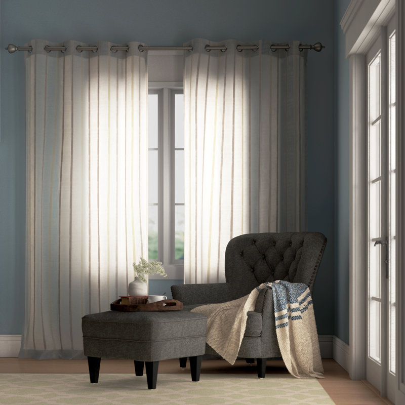 Rideaux semi-transparents rayés avec œillets dhoudam