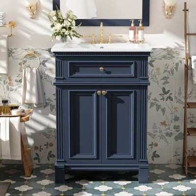 Meuble-lavabo 24 po avec lavabo en céramique rétro