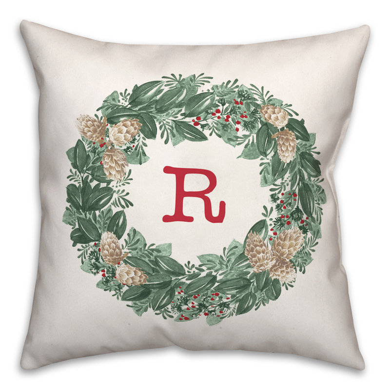  Housse et insert de coussin carré de Noël avec couronne de Noël, R