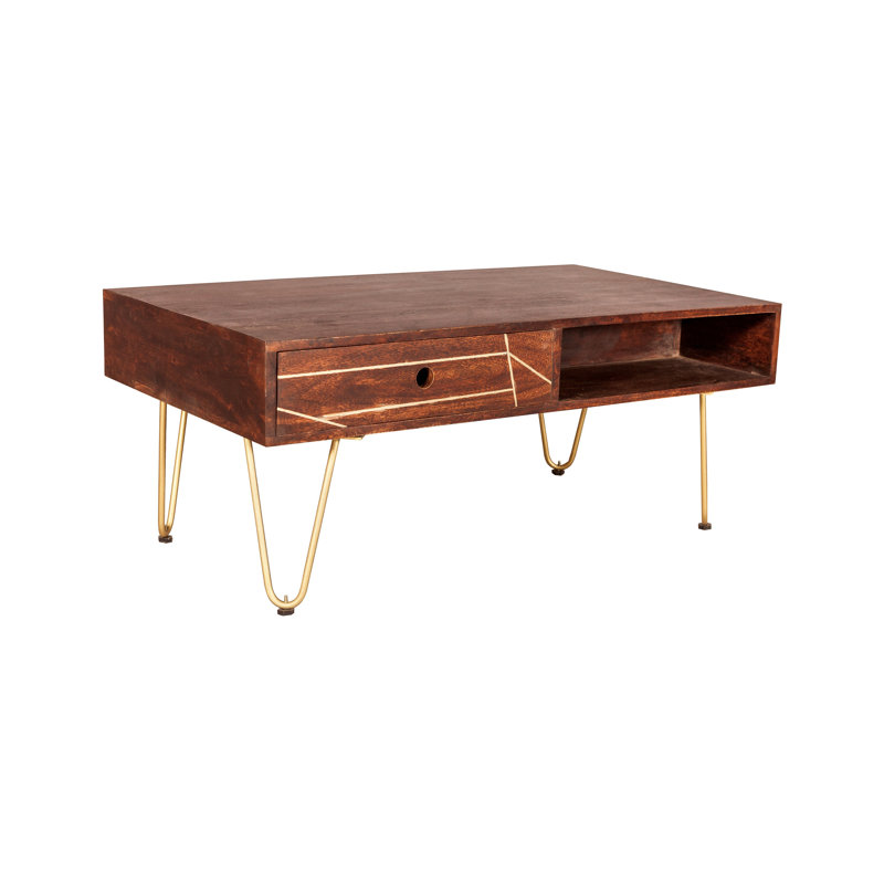 Rosewood Four Leg Coffee Table with Storage, Dark Walnut