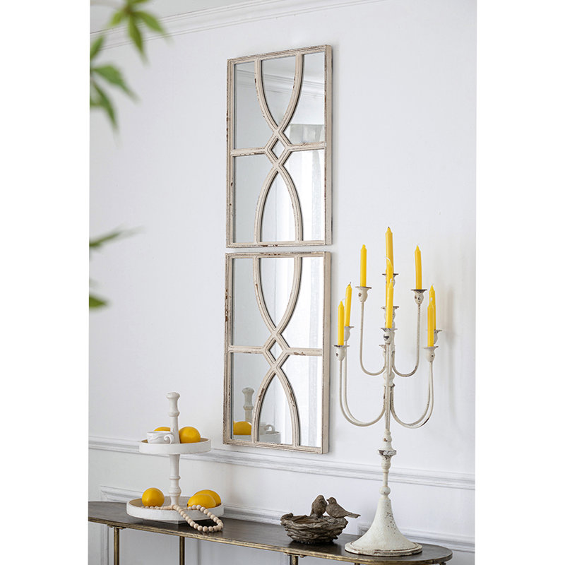 Rectangular Wooden Wall Mirrors with Distressed White Frame