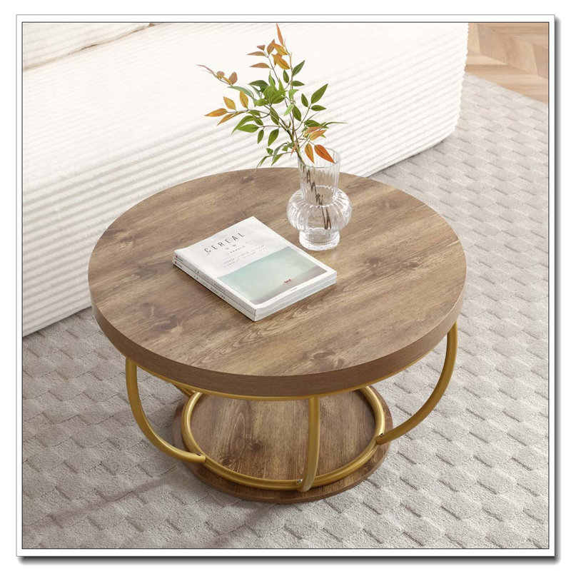 Table basse 31 po avec tablettes de rangement à 2 niveaux, Doré