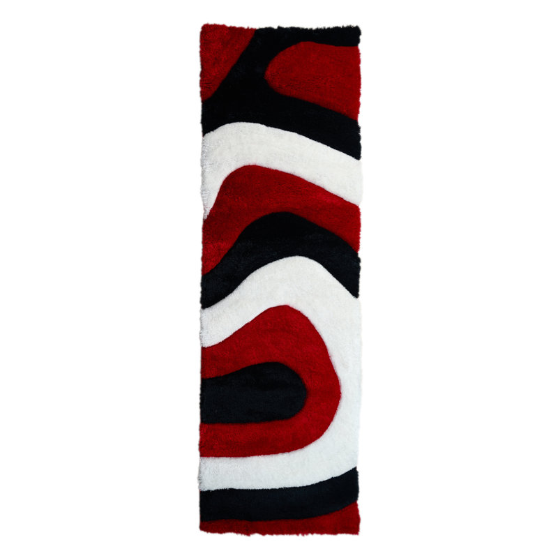 Jakelyn Shag Abstract Designed Red/Black Area Rug, Runner 2'3" x 8'