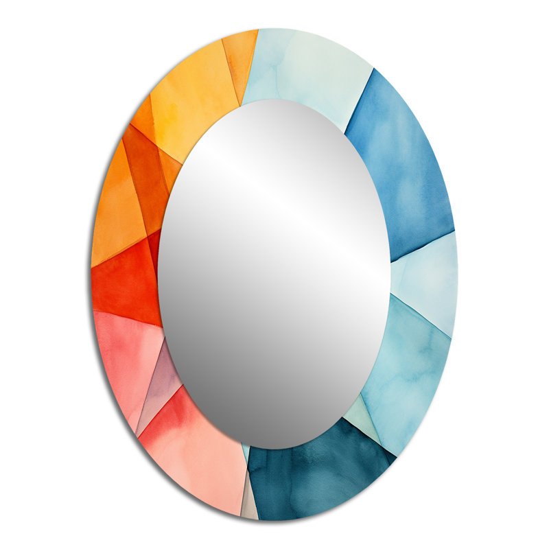 Couleurs pastel contrastantes, composition géométrique I - miroir mural ovale multicolore, H 40 po x l 30 po