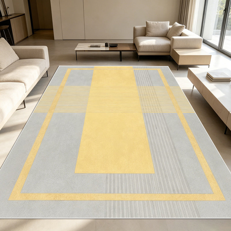 1PC Modern Geometric Yellow Grey Line Block area rugs for Living Room, Soft and Comfortable, Suitable for all seasons, easy-to-maintain, machine washable Indoor floor mat, Under Table Farmhouse suitable for dining room, bedroom, home office, entryway