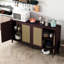Armoire de rangement 69,4 po de couleur brune avec tablettes réglables et pieds en bois massif, idéale pour le buffet de la salle à manger avec quatre portes et un couloir de bon bureau-242205447-242205446