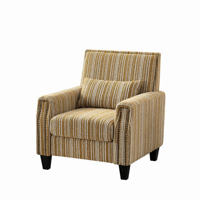 Modern Accent Chair with Arms,Comfy Upholstered Armchair for Living Room,Yellow and White Striped Armchair with Nailhead Trim,For Living Room, Bedroom, Apartment,Office