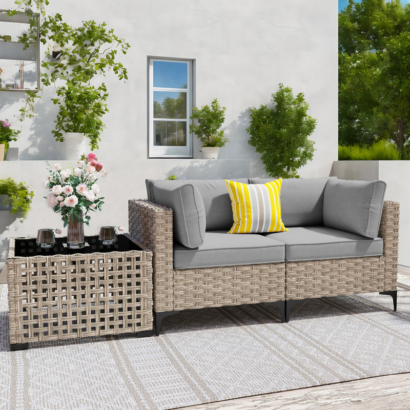 Outdoor Love Seat With Cushion, Gray