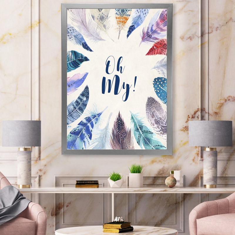 «Vibrant Blue Feathers Oh My», impression sur toile encadrée, Encadrement argenté, H 40 po x l 30 po x 1,5 po
