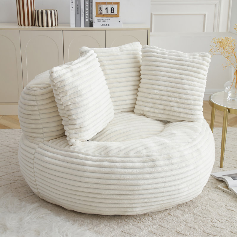 45" Corduroy Giant Bean Bag Chair for Adults, Comfy Lazy Sofa with Armrests & 3 Pillows, Oversized Bean Bag Couch with Deep Seat, Lounge Floor Sofa for Gaming, Reading, Living Room