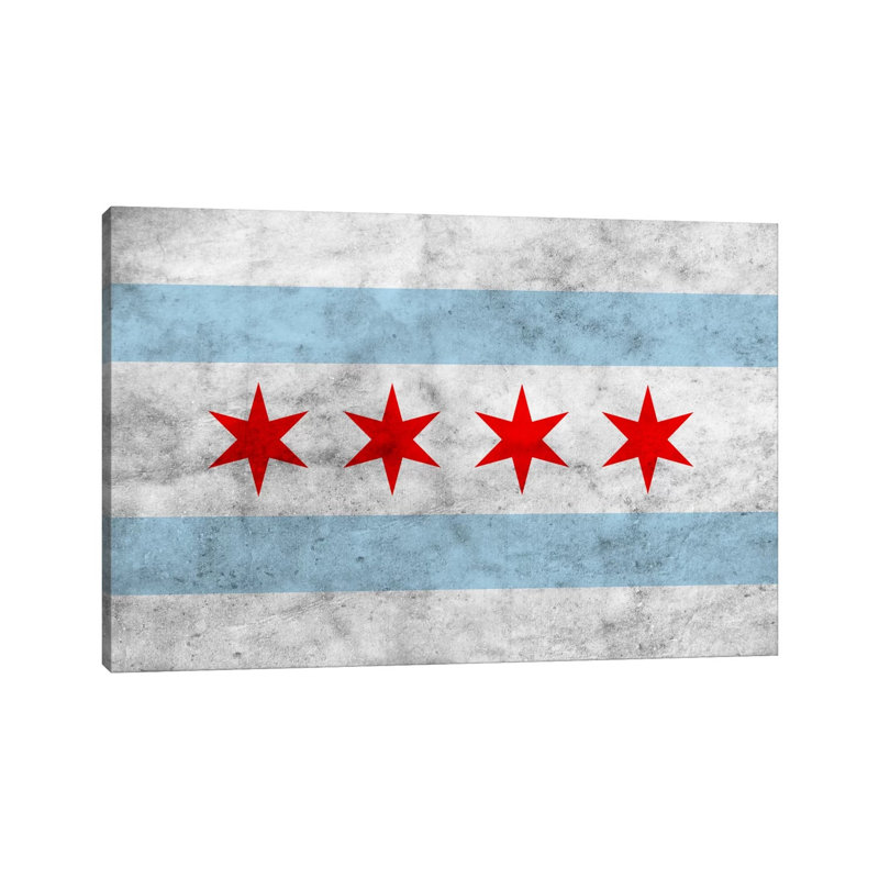 Chicago City Flag (Grunge) 1 Piece Wrapped Canvas Painting, 152.5 cm H x 101.5 cm W