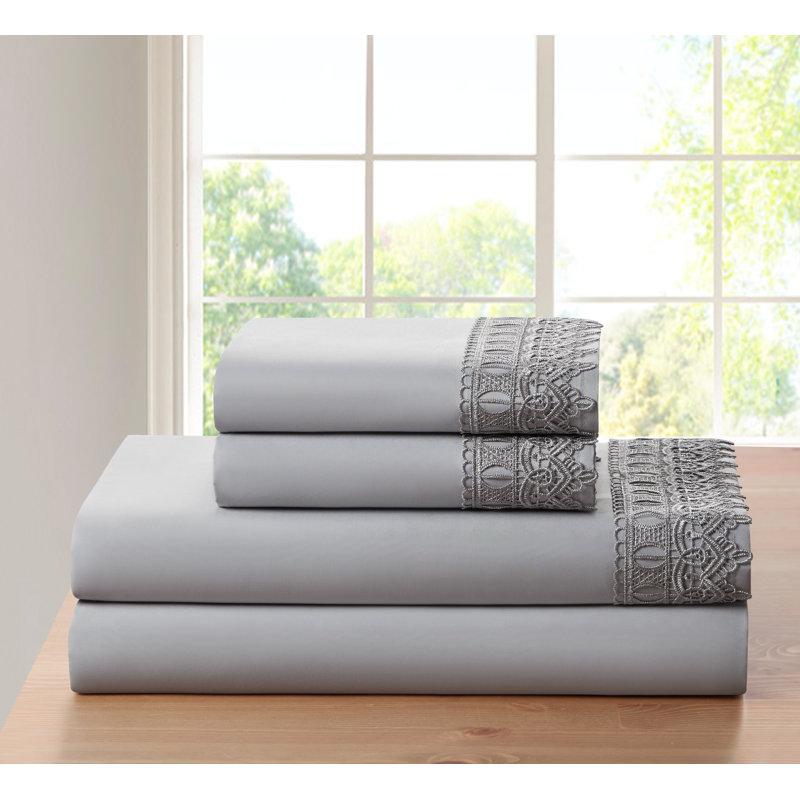 Bamboo 1800 Thread Count 3 Line, Lace or Solid Deep Pocket Sheet Set (4pc), Full Sheet Set + Fitted Sheet + 2 Pillowcases