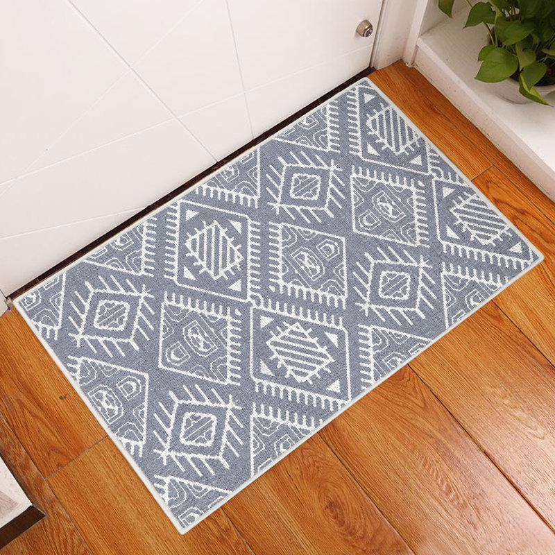 Matteson Non-Slip Geometric Indoor Doormat, Gray