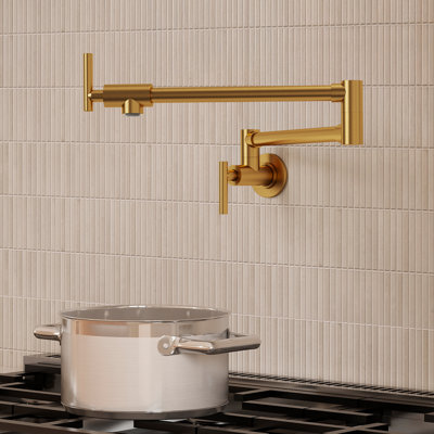 Wall Mount Pot Filler Faucet with Retractable Arm, 2-Handle  Kitchen Faucet for Stove Use