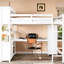 Lit mezzanine blanc avec dimensions pour grand lit, bibliothèque et armoire de rangement, hauteur de tablette réglable en L-1034326528
