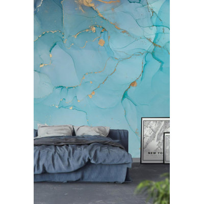 Papier peint amovible marbré abstrait bleu clair