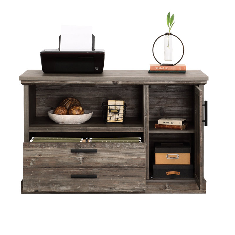 Classeur avec finition brune - rangement polyvalent pour le bureau à domicile, le salon et le vestibule, tablette réglable, panneaux légers, quincaillerie contemporaine en métal noir, dimensions spacieuses pour s'adapter