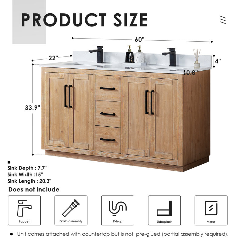 Meuble-lavabo double 60 po avec miroir Cicero
