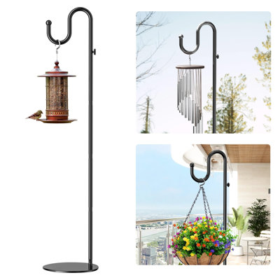 74" Shepherds Hook Stand for Plant: Hanging Bird Feeders, Plants, Lanterns, Wreath and Wind Chimes, Adjustable Free Standing Pole Holder with Heavy Duty Base
