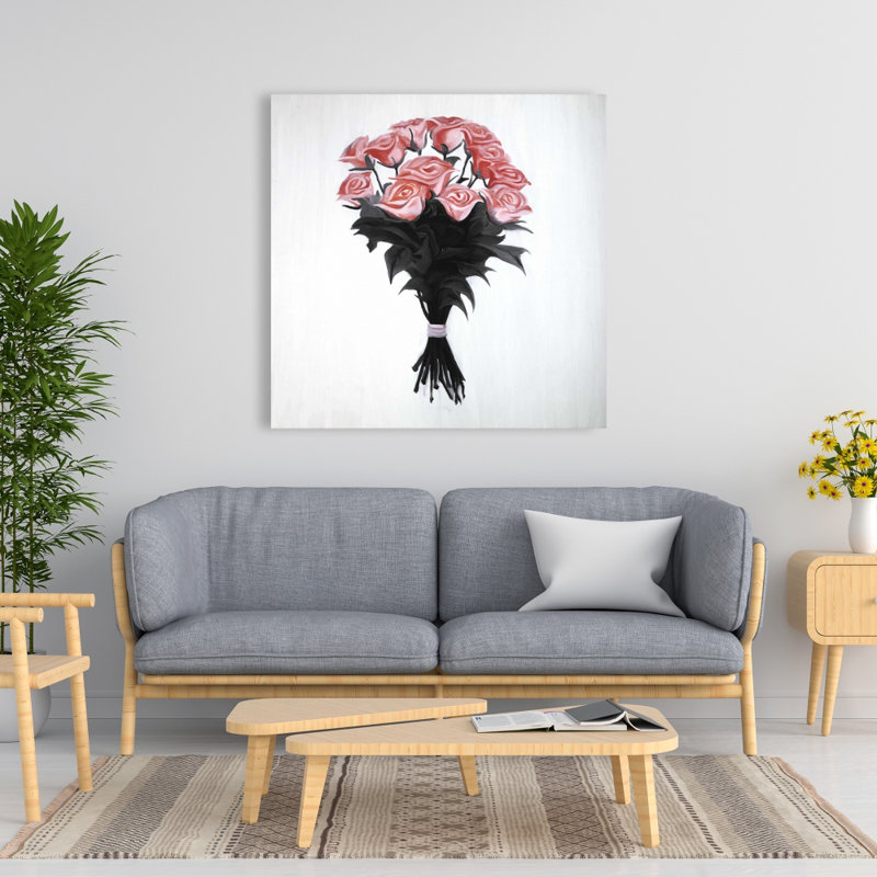 Bouquet de roses corail - Toile corail à feuilles pour la décoration intérieure