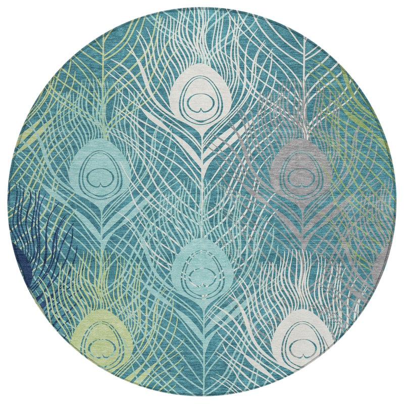 Machine Washable Indoor/Outdoor Howle ACN2273 Floral Rug, Round 8'