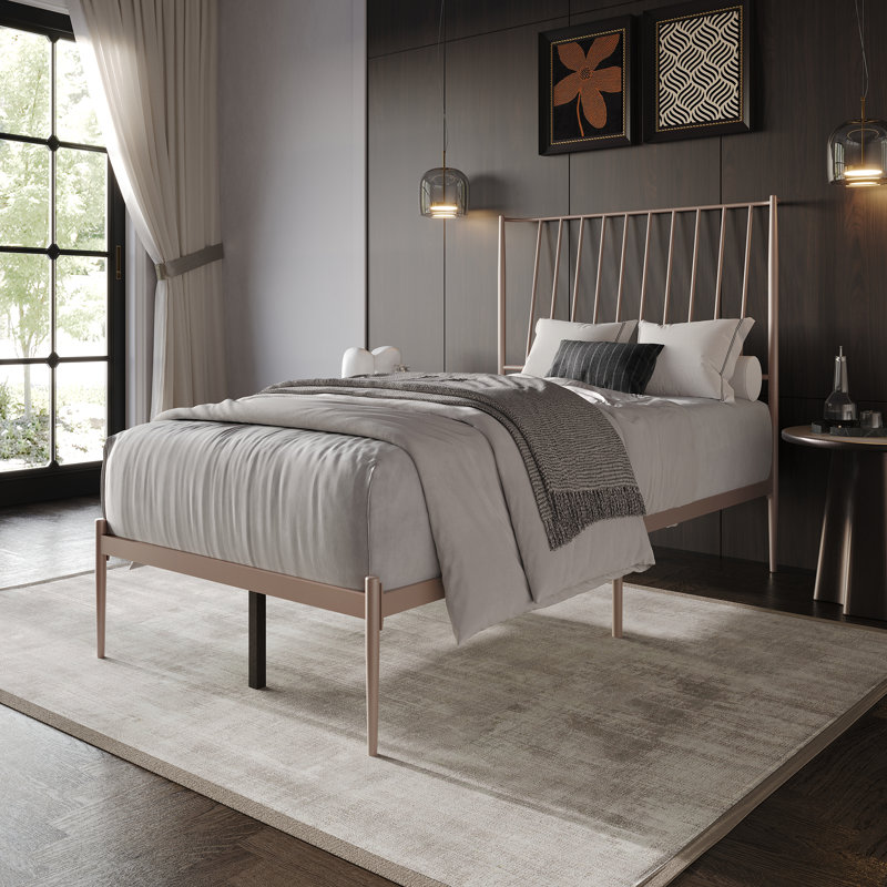 Metal Platform Bed, Twin, Pink