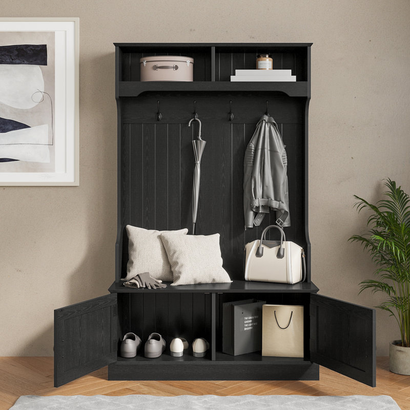 Arbre d'entrée Amecia avec banc et rangement pour chaussures, Noir